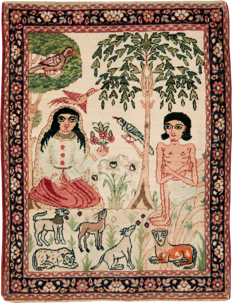 Antique Persian Lavar Kerman Pictorial Rug, No.25999 - Staging