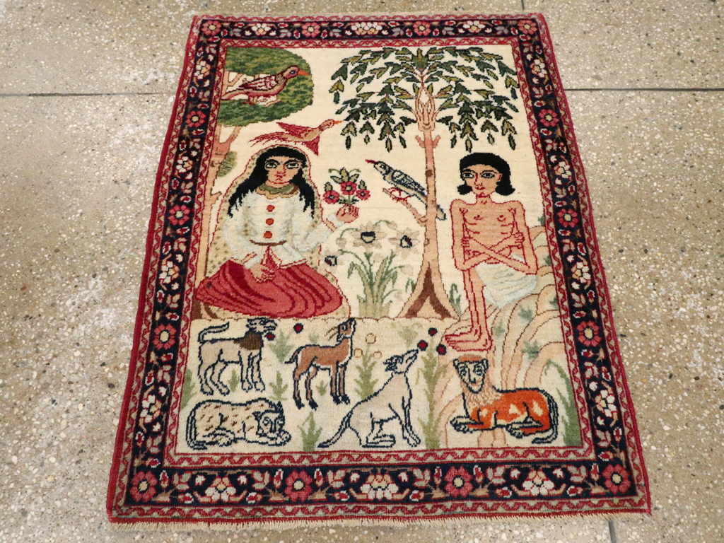 Antique Persian Lavar Kerman Pictorial Rug, No.25999 - Staging