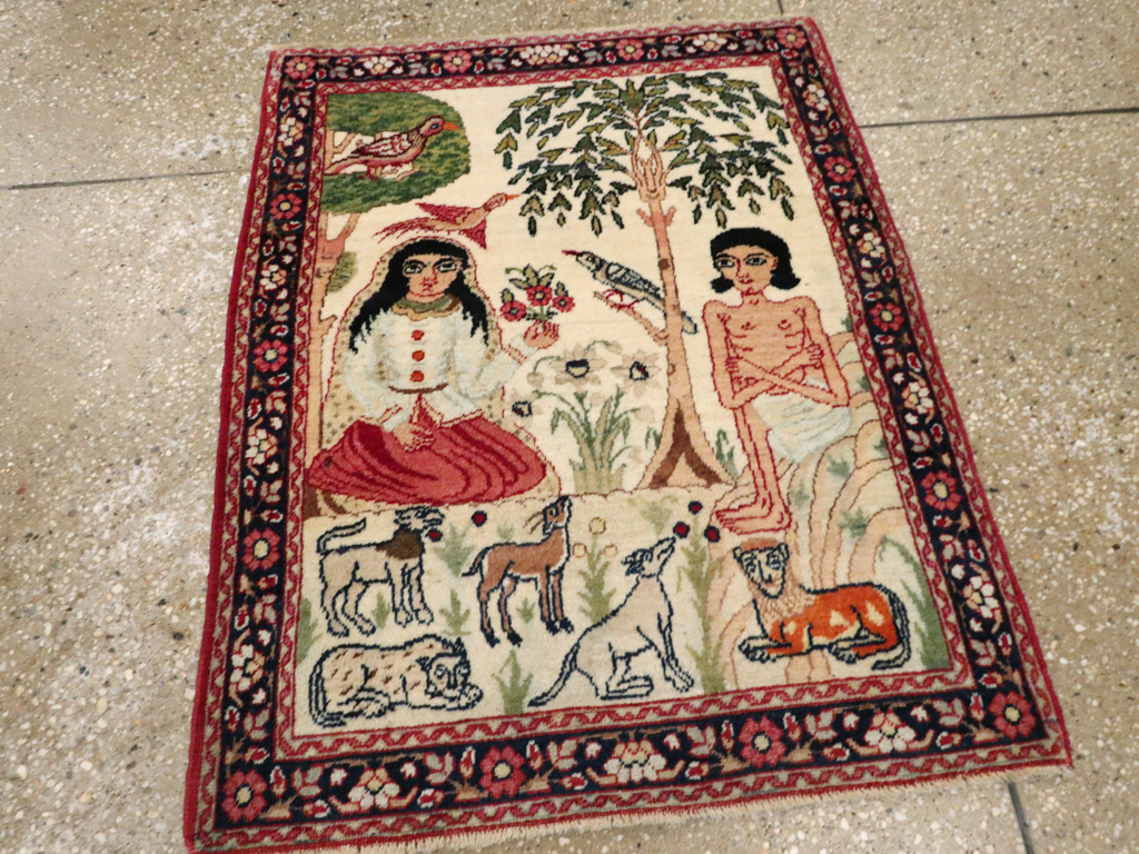 Antique Persian Lavar Kerman Pictorial Rug, No.25999 - Staging