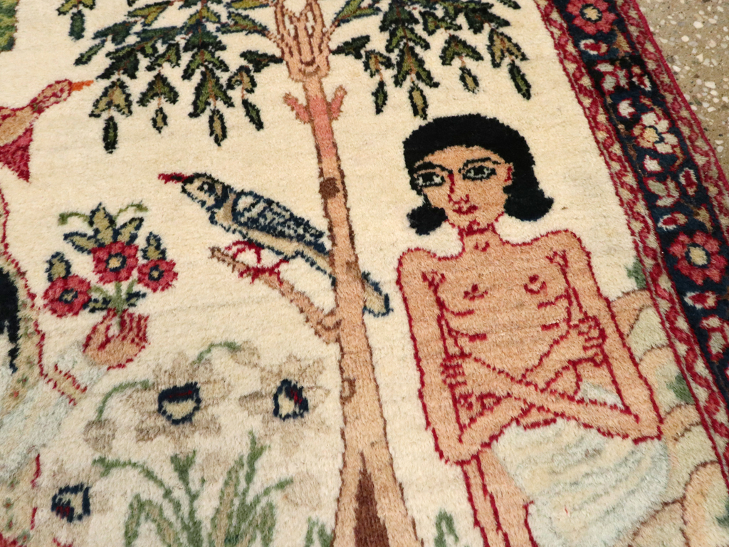 Antique Persian Lavar Kerman Pictorial Rug, No.25999 - Staging