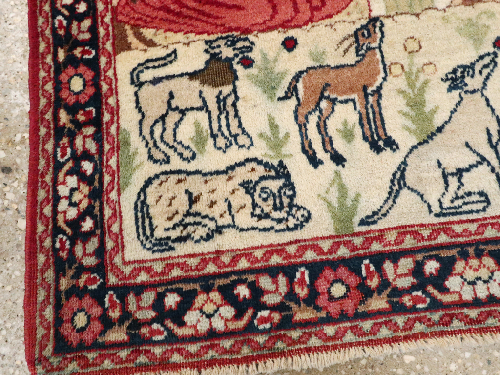 Antique Persian Lavar Kerman Pictorial Rug, No.25999 - Staging