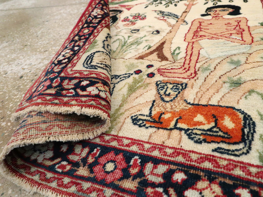 Antique Persian Lavar Kerman Pictorial Rug, No.25999 - Staging