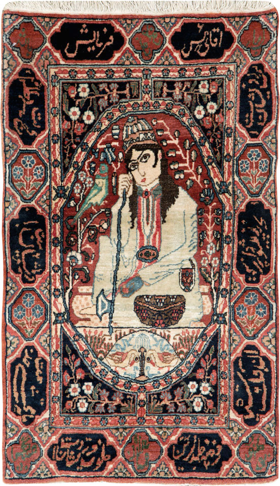 Antique Persian Dabir Kashan Pictorial Rug, No.26002 - Staging