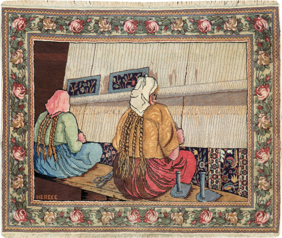 Vintage Persian Tabriz Pictorial Rug, No.26005 - Staging