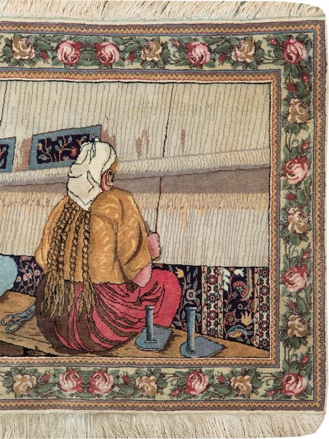 Vintage Persian Tabriz Pictorial Rug, No.26005 - Staging