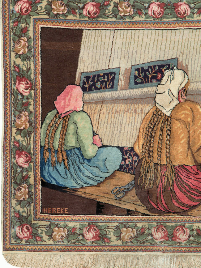 Vintage Persian Tabriz Pictorial Rug, No.26005 - Staging