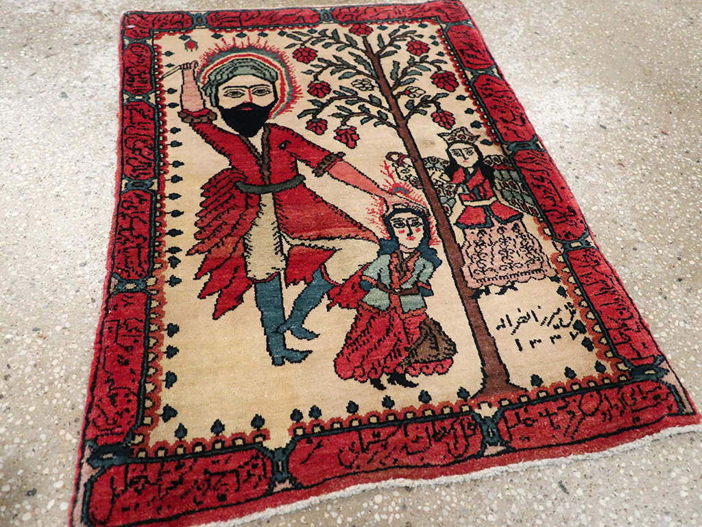 Antique Persian Sarouk Pictorial Rug, No.26006 - Staging