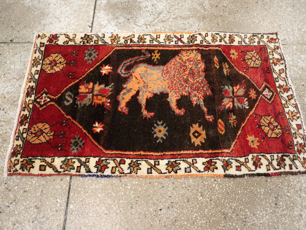 Vintage Turkish Anatolian Pictorial Throw Rug, No.26011 - Staging
