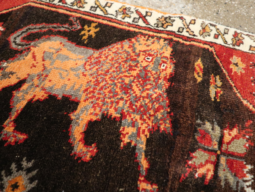 Vintage Turkish Anatolian Pictorial Throw Rug, No.26011 - Staging