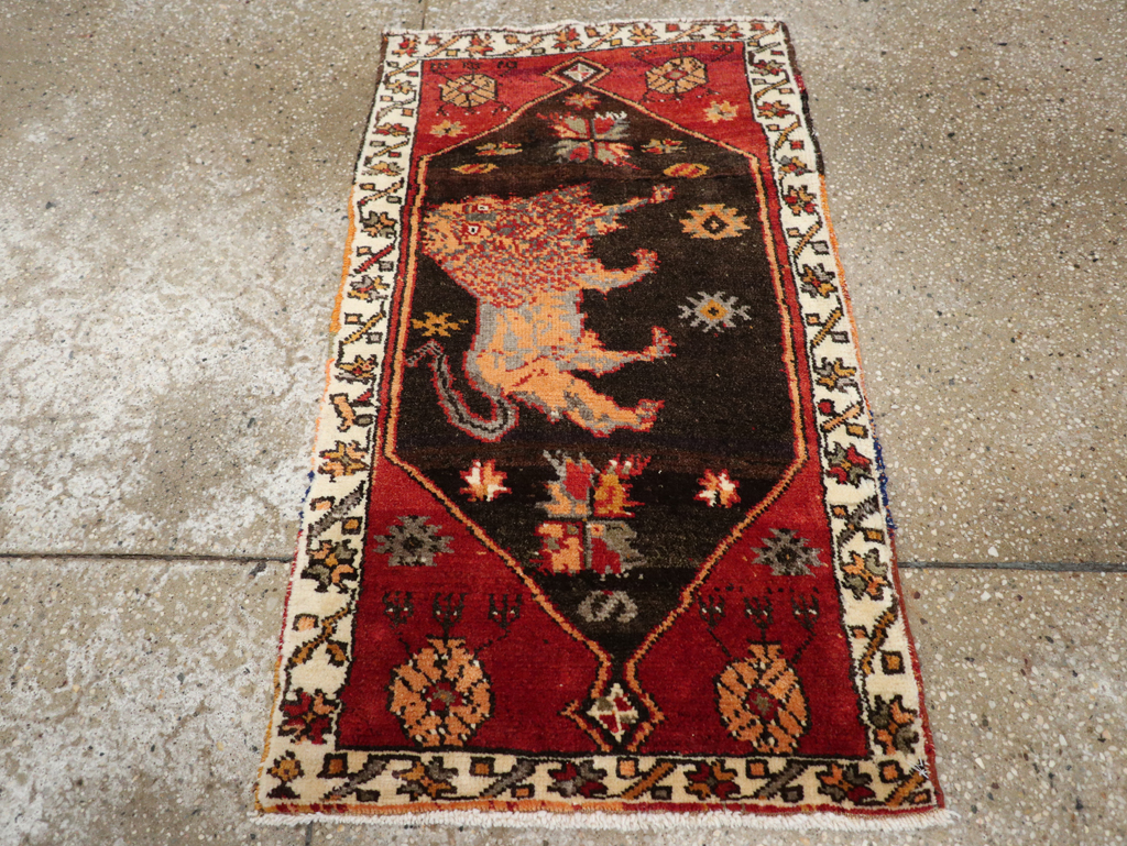 Vintage Turkish Anatolian Pictorial Throw Rug, No.26011 - Staging