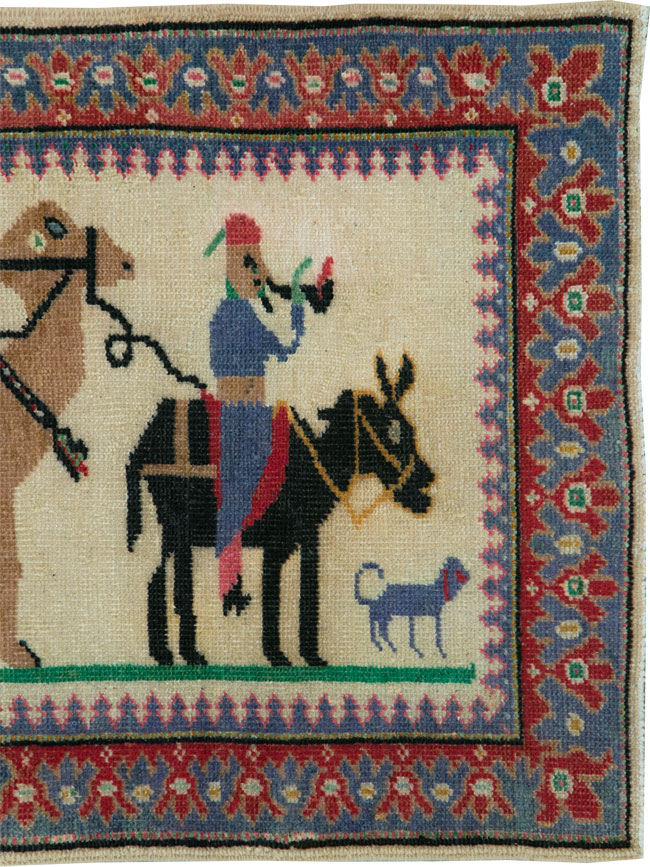 Vintage Turkish Anatolian Pictorial Throw Rug, No.26021 - Staging