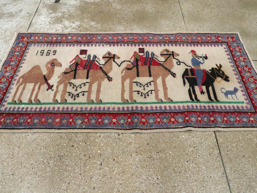 Vintage Turkish Anatolian Pictorial Throw Rug, No.26021 - Staging