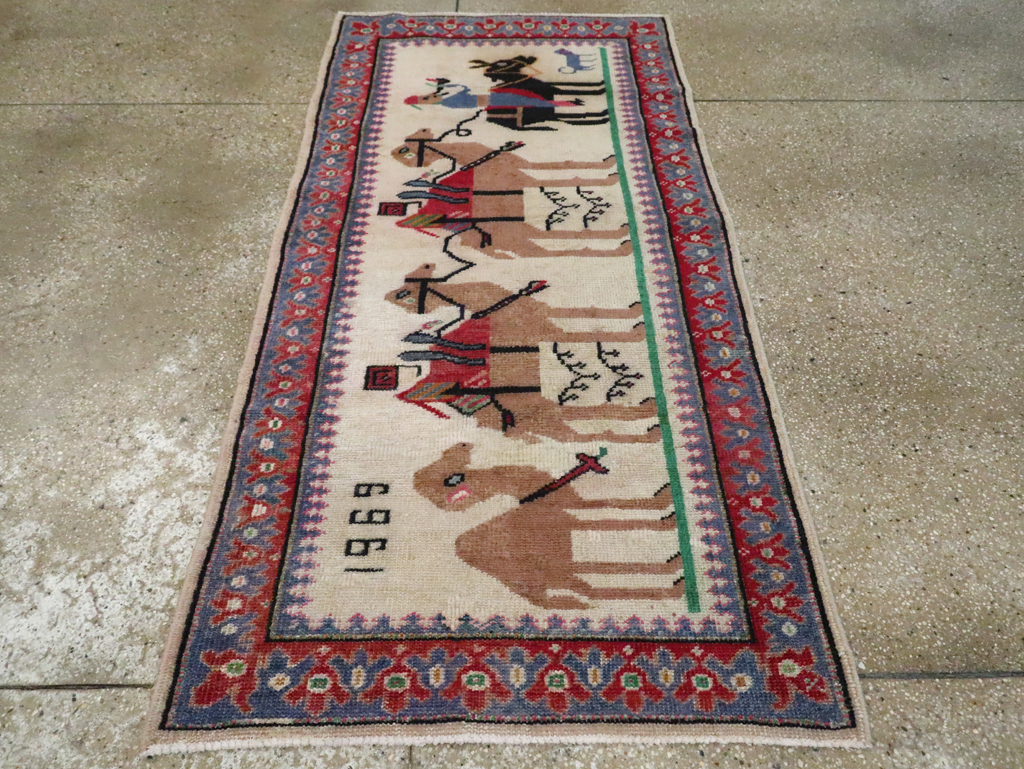 Vintage Turkish Anatolian Pictorial Throw Rug, No.26021 - Staging