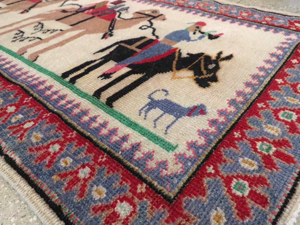 Vintage Turkish Anatolian Pictorial Throw Rug, No.26021 - Staging