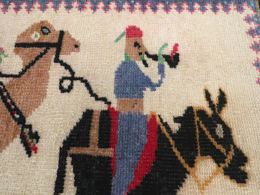 Vintage Turkish Anatolian Pictorial Throw Rug, No.26021 - Staging