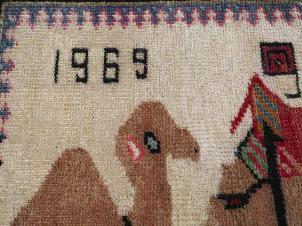 Vintage Turkish Anatolian Pictorial Throw Rug, No.26021 - Staging