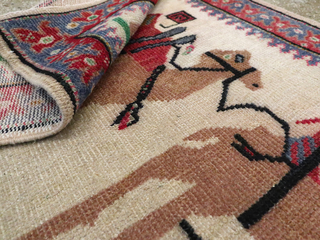 Vintage Turkish Anatolian Pictorial Throw Rug, No.26021 - Staging