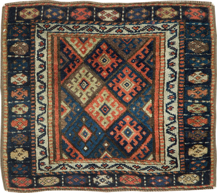 Antique Persian Jaff Kurd Square Throw Rug, No.26024 - Staging