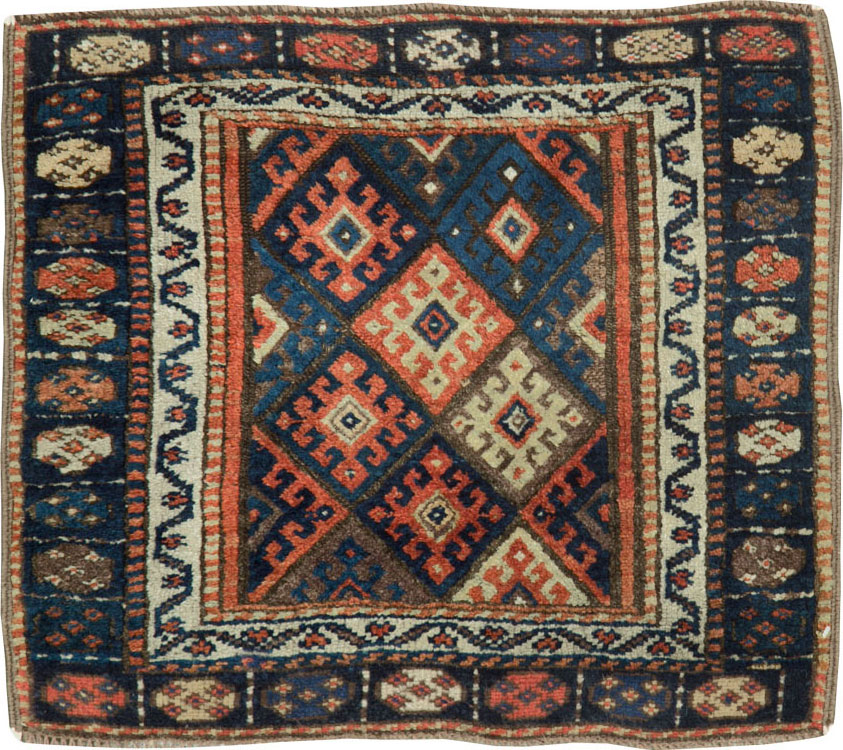 Antique Persian Jaff Kurd Square Throw Rug, No.26024 - Staging