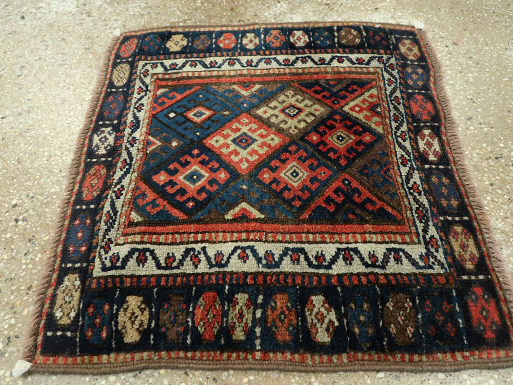 Antique Persian Jaff Kurd Square Throw Rug, No.26024 - Staging