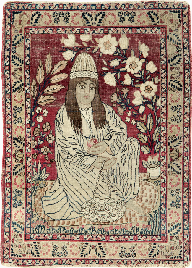Antique Persian Pictorial Lavar Kerman Rug, No.26026 - Staging