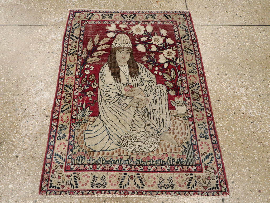 Antique Persian Pictorial Lavar Kerman Rug, No.26026 - Staging