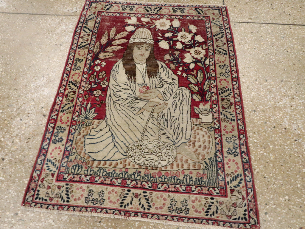 Antique Persian Pictorial Lavar Kerman Rug, No.26026 - Staging