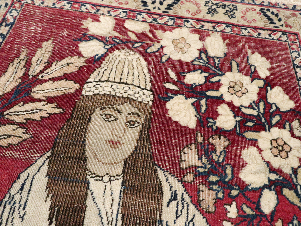 Antique Persian Pictorial Lavar Kerman Rug, No.26026 - Staging