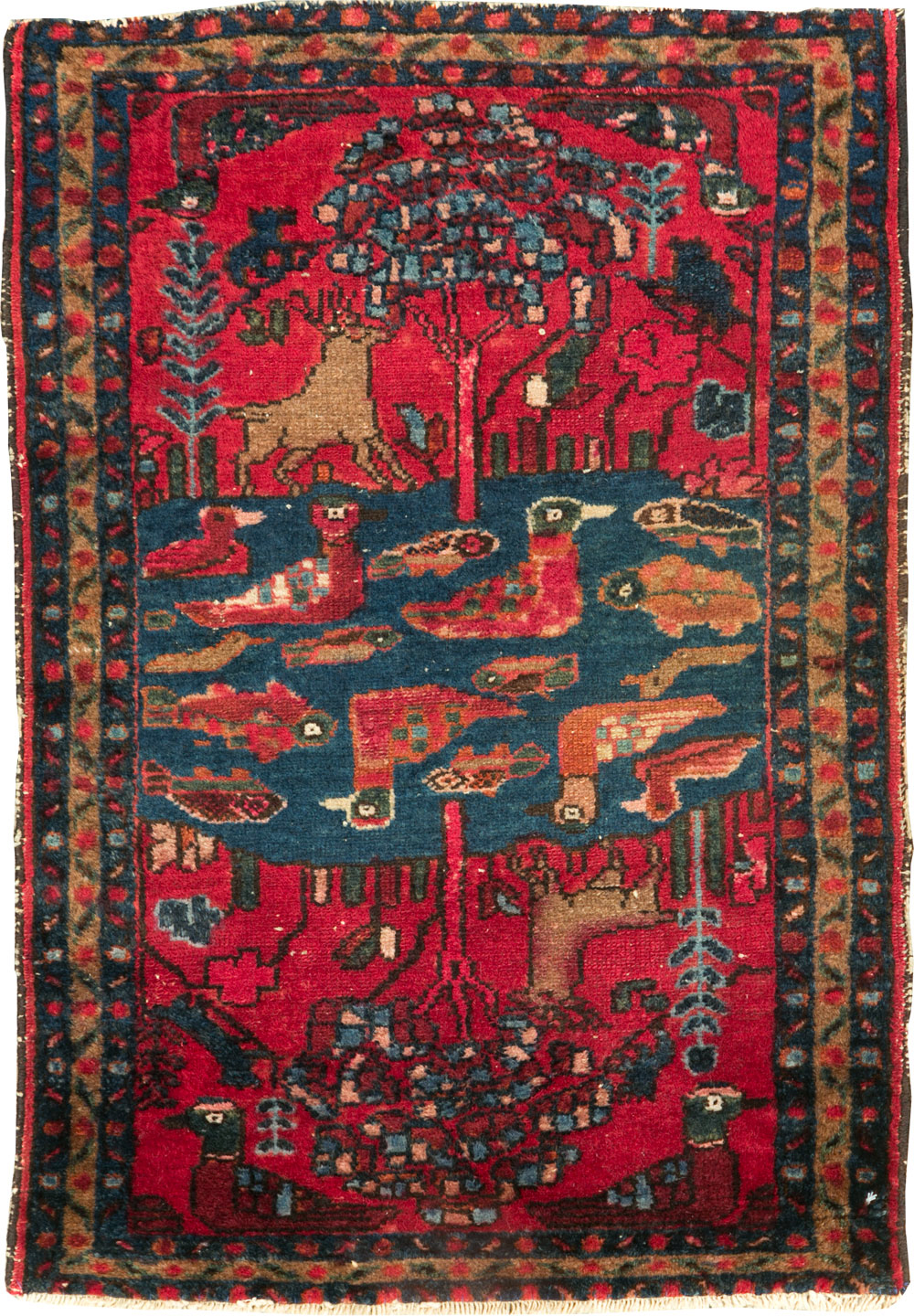 Vintage Persian Lilihan Pictorial Rug, No.26029 - Staging