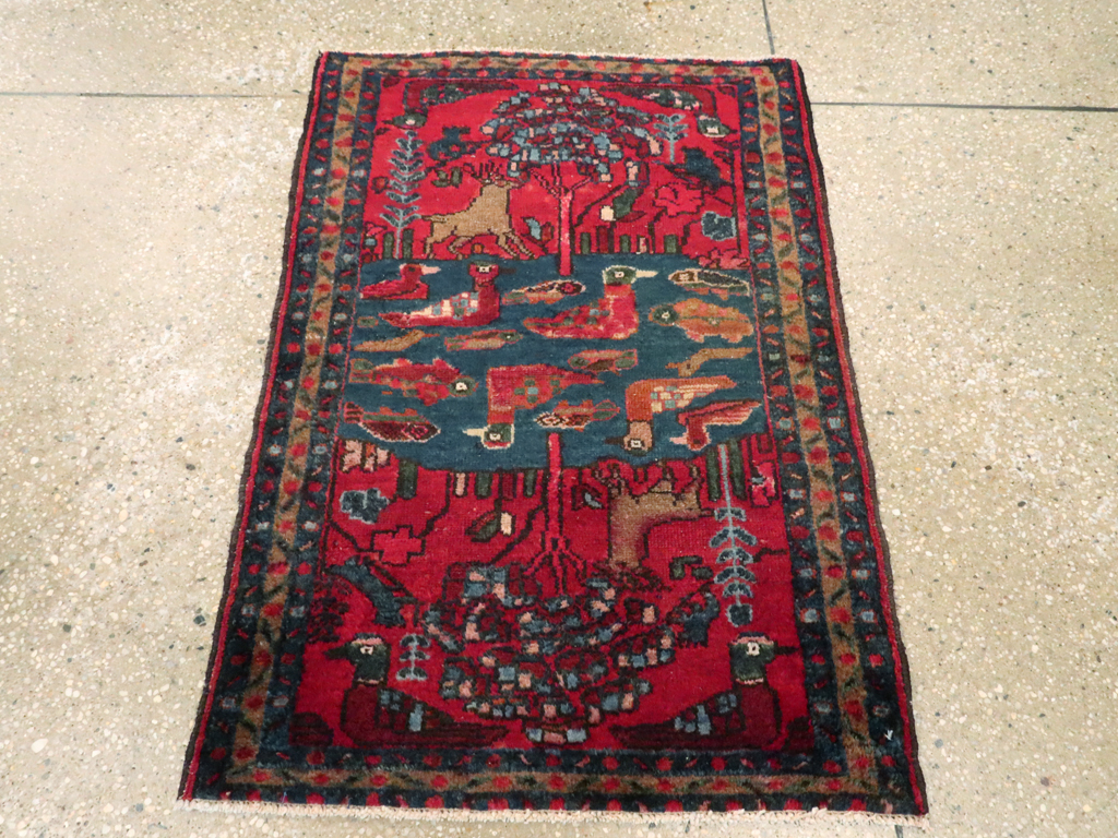 Vintage Persian Lilihan Pictorial Rug, No.26029 - Staging