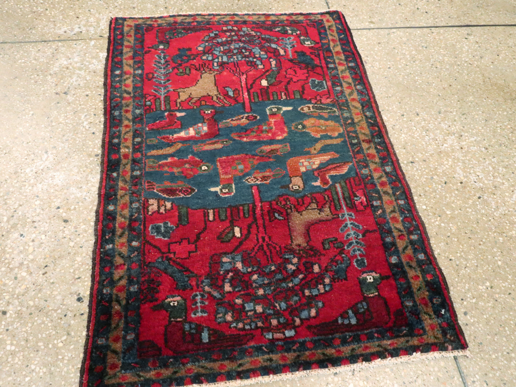 Vintage Persian Lilihan Pictorial Rug, No.26029 - Staging