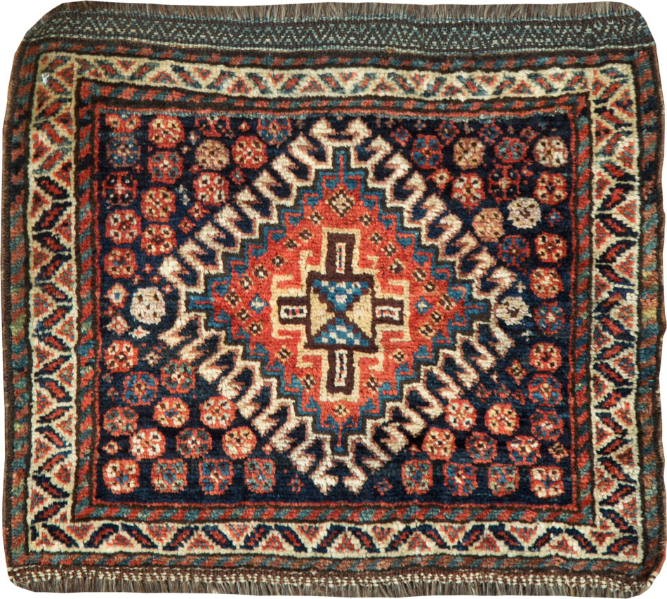 Antique Persian Qashqai Square Throw Rug, No.26038 - Staging