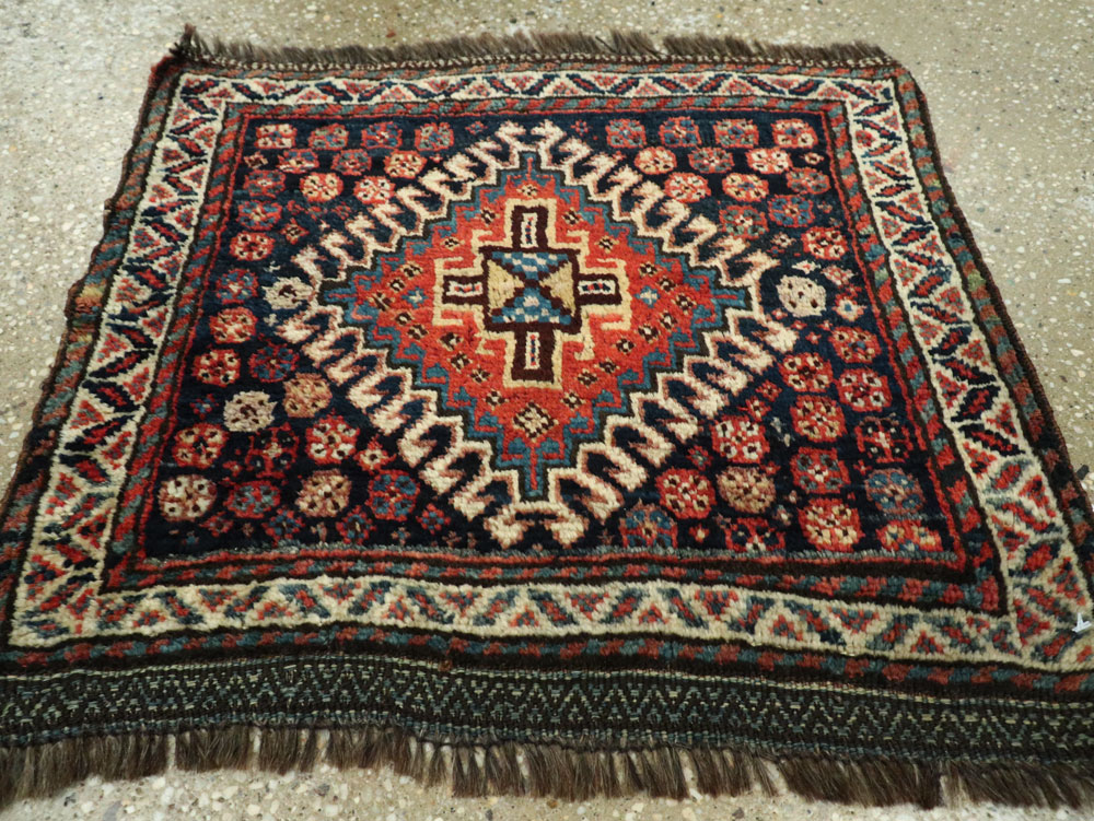 Antique Persian Qashqai Square Throw Rug, No.26038 - Staging