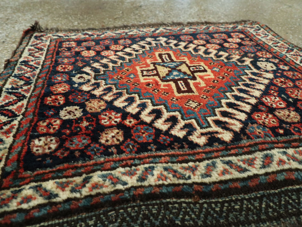 Antique Persian Qashqai Square Throw Rug, No.26038 - Staging