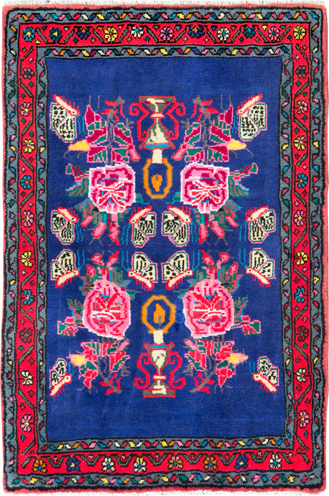 Vintage Persian Hamadan Throw Rug, No.26155 - Staging