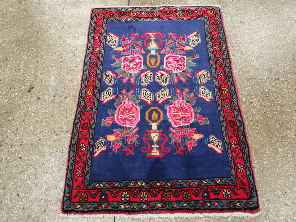 Vintage Persian Hamadan Throw Rug, No.26155 - Staging