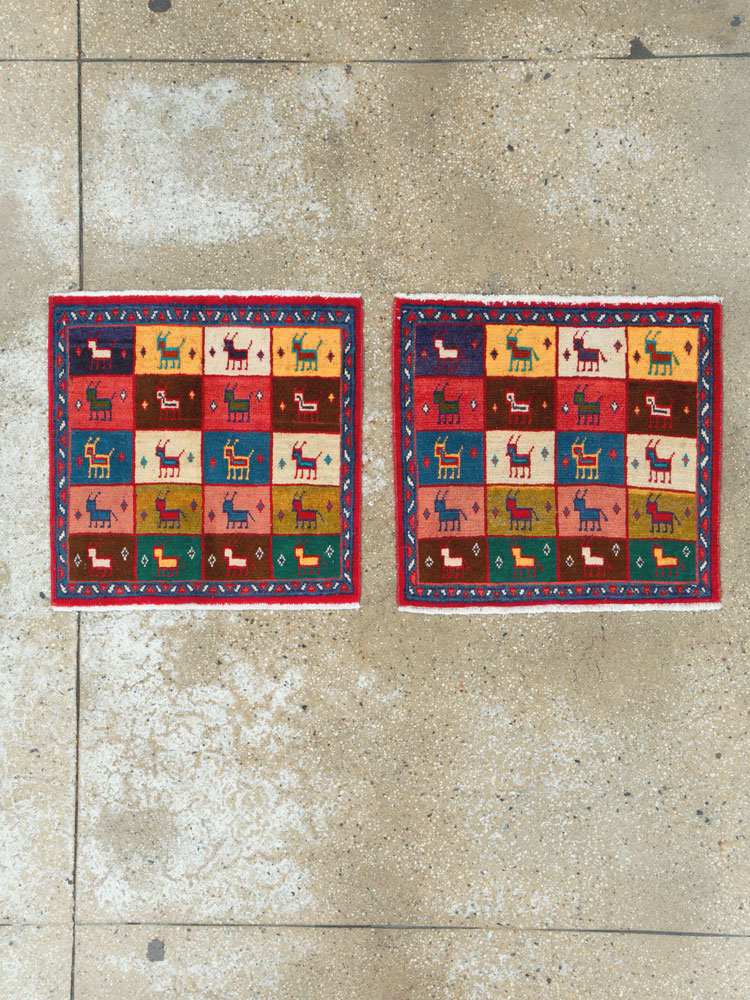 Vintage Persian Mahal Square Rug (Pair: 1 of 2), No.26292 - Staging