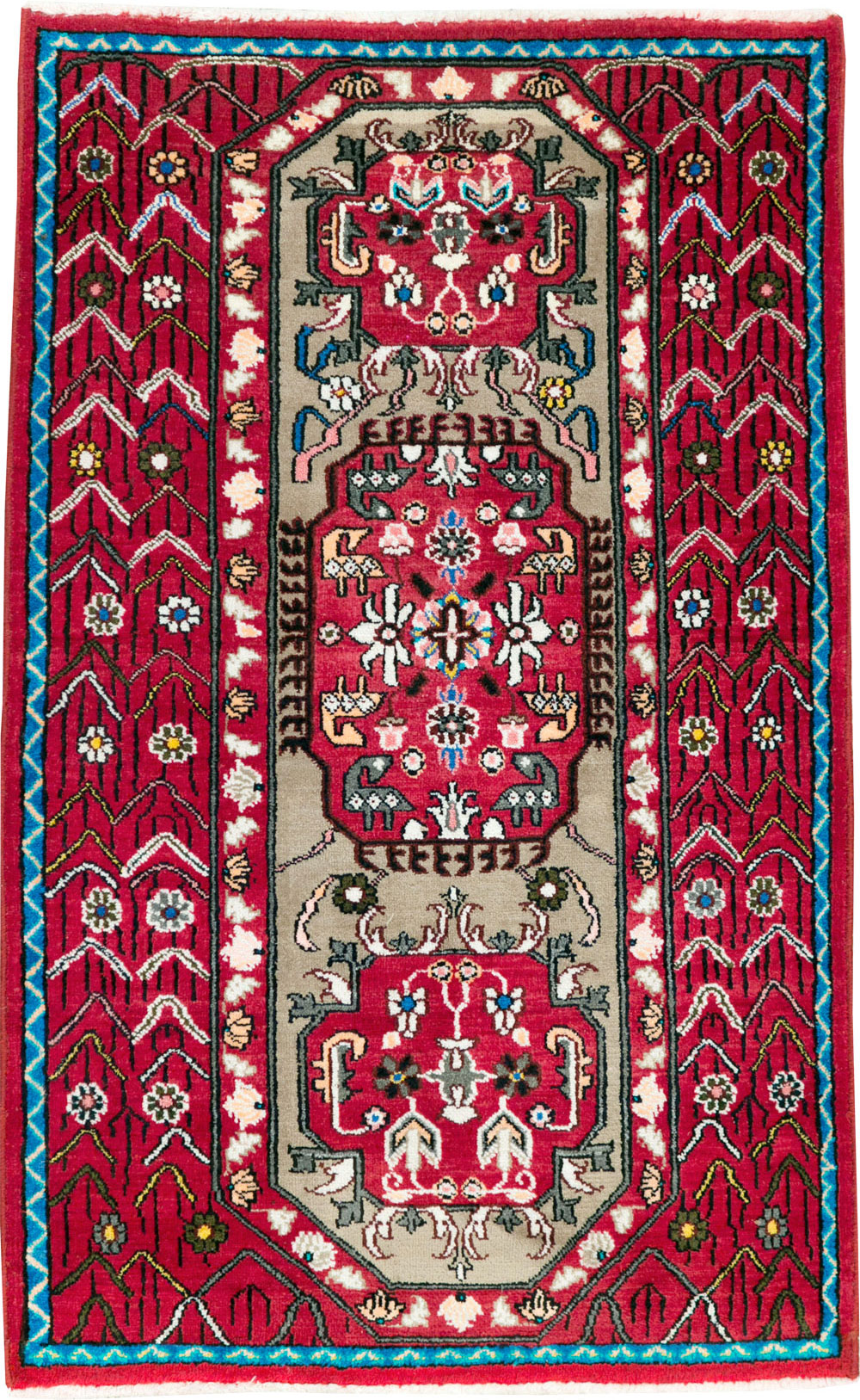 Vintage Persian Tabriz Throw Rug (Pair: 1 of 2), No.26315 - Staging