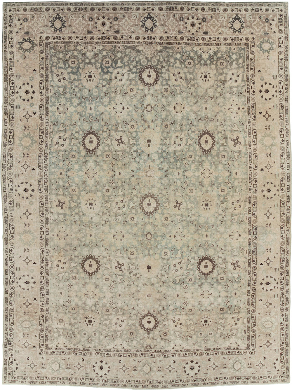 Antique Persian Tabriz Room Size Carpet, No.26421 - Staging