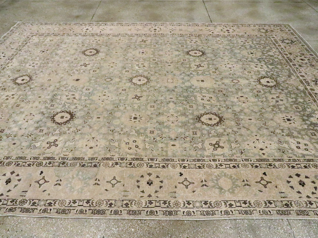 Antique Persian Tabriz Room Size Carpet, No.26421 - Staging