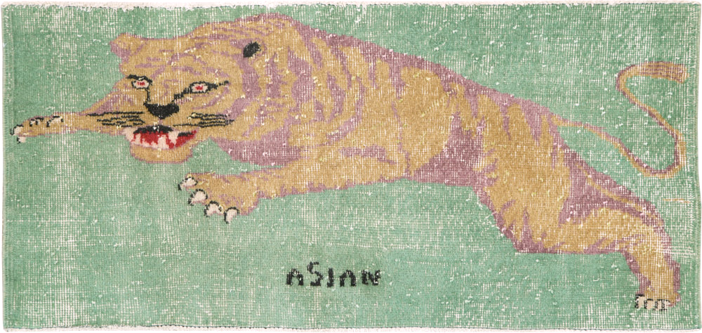 Vintage Turkish Anatolian Pictorial Throw Rug, No.26451 - Staging