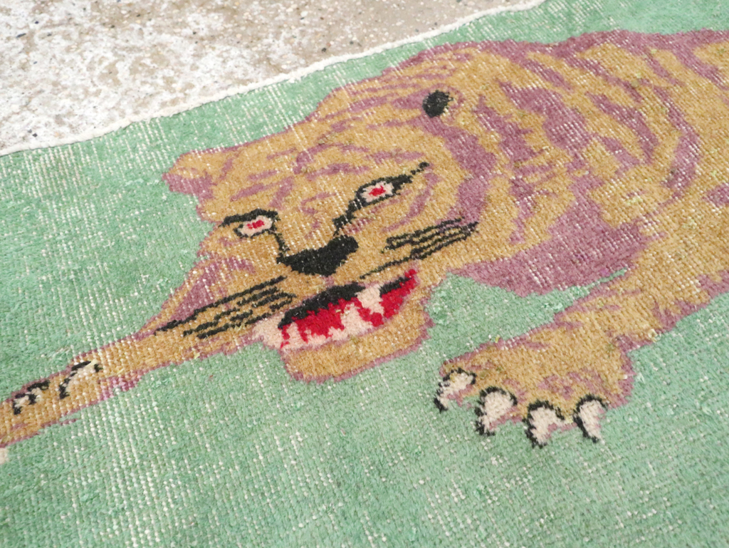 Vintage Turkish Anatolian Pictorial Throw Rug, No.26451 - Staging