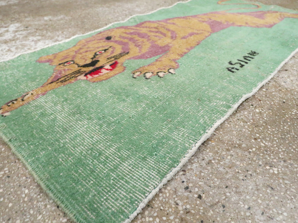 Vintage Turkish Anatolian Pictorial Throw Rug, No.26451 - Staging