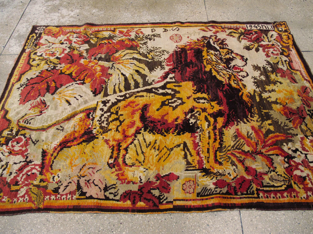 Vintage Pictorial Karabagh Rug, No.26458 - Staging