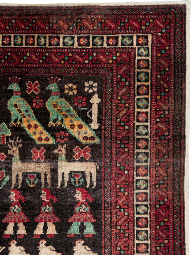 Vintage Persian Baluch Pictorial Rug, No.26464 - Staging