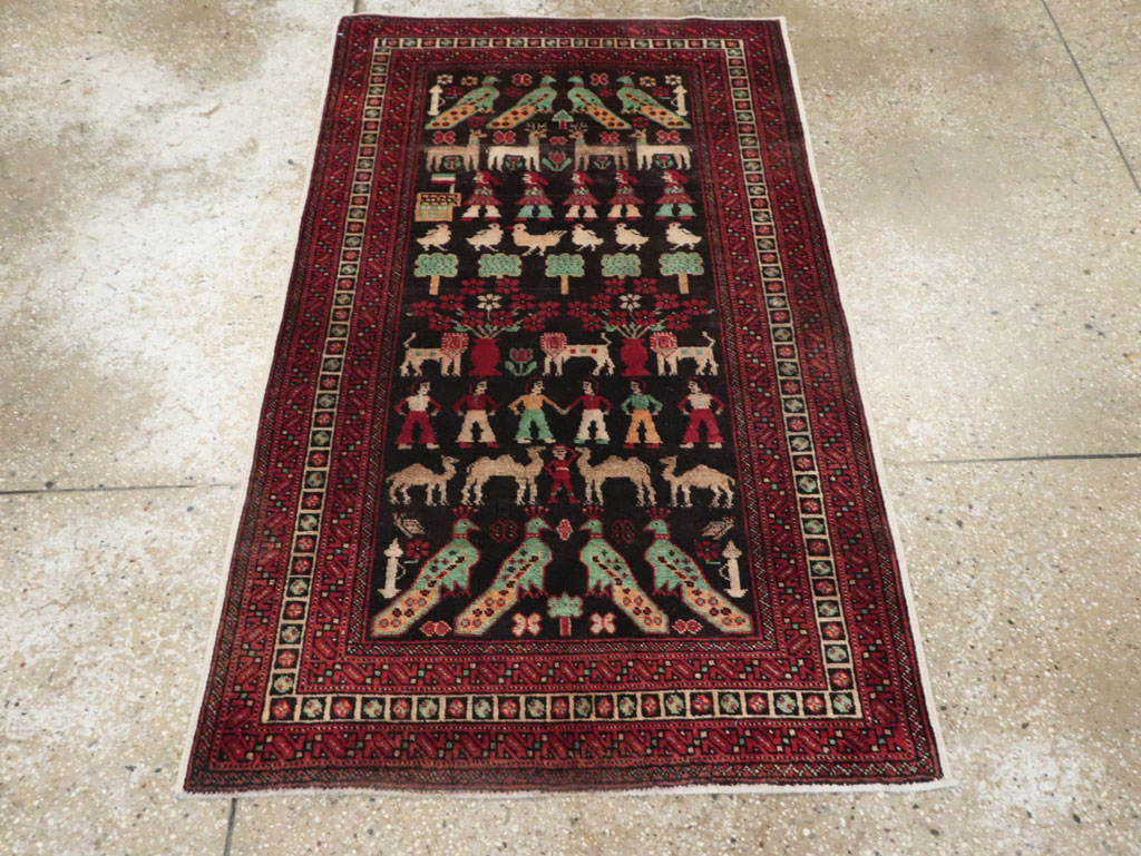 Vintage Persian Baluch Pictorial Rug, No.26464 - Staging