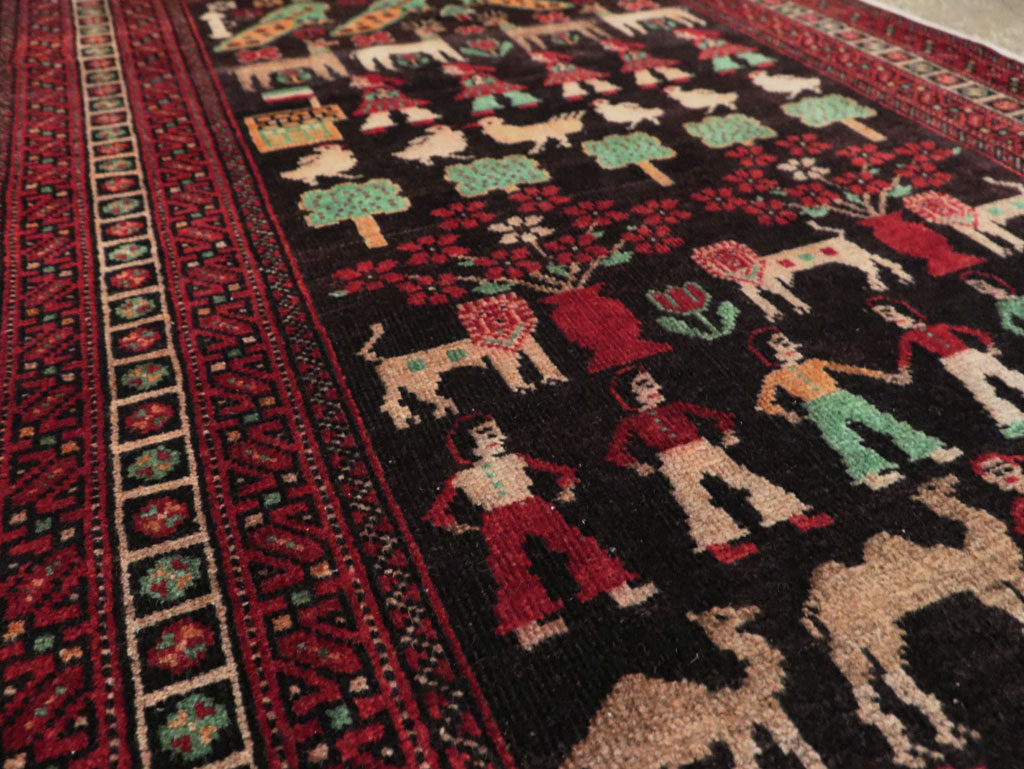 Vintage Persian Baluch Pictorial Rug, No.26464 - Staging