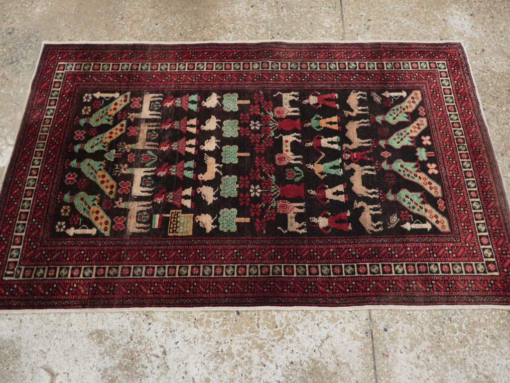Vintage Persian Baluch Pictorial Rug, No.26464 - Staging