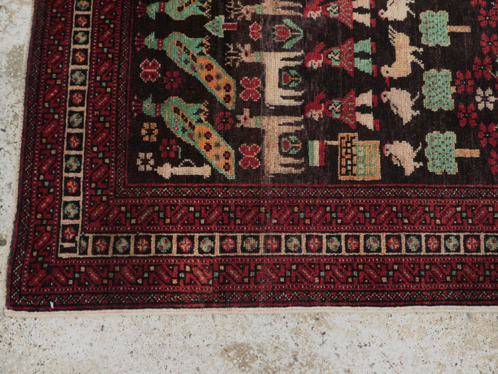 Vintage Persian Baluch Pictorial Rug, No.26464 - Staging