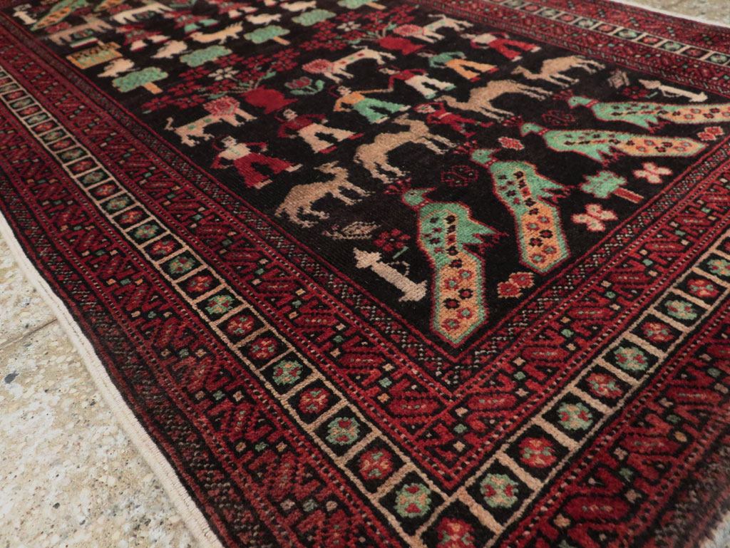 Vintage Persian Baluch Pictorial Rug, No.26464 - Staging
